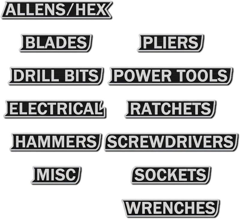 OYB 12 Pack of Magnetic Toolbox Labels, 3D-Printed Tool Box Labels, General Tool Box Organize Accessories, Reusable Labels (Black) - Image 2